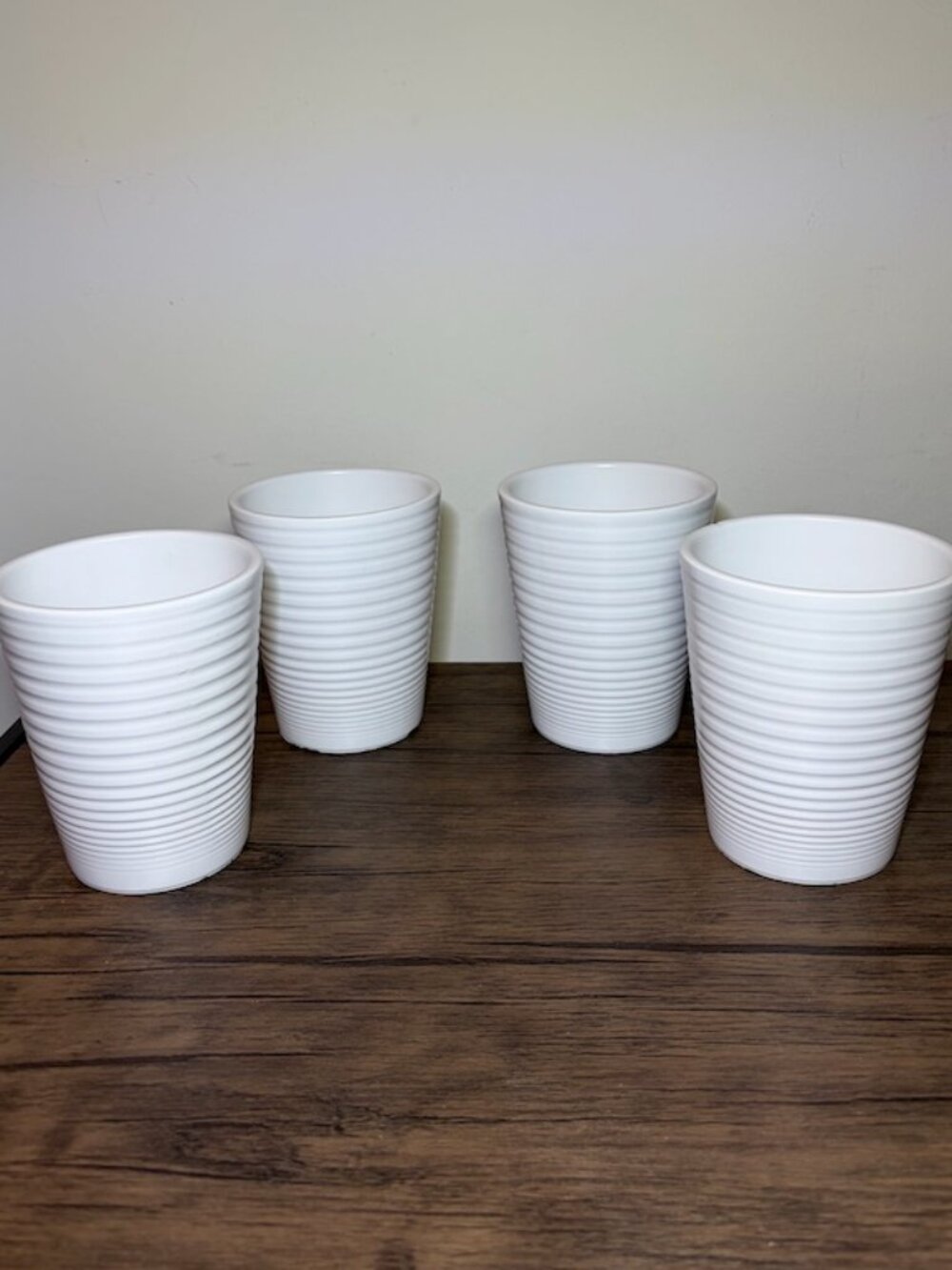 White Embossed Pattern Ceramic Holders Plant Pot Set of 4